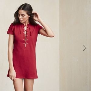 Reformation Caroline Red Lace Up Mini Dress